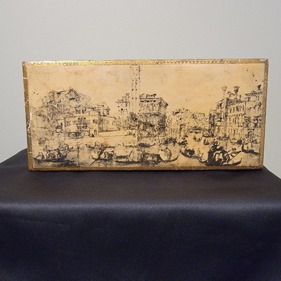 Vintage Distressed Wood Keepsake/Jewelry Box - Venice Scene - Picture 1 of 9